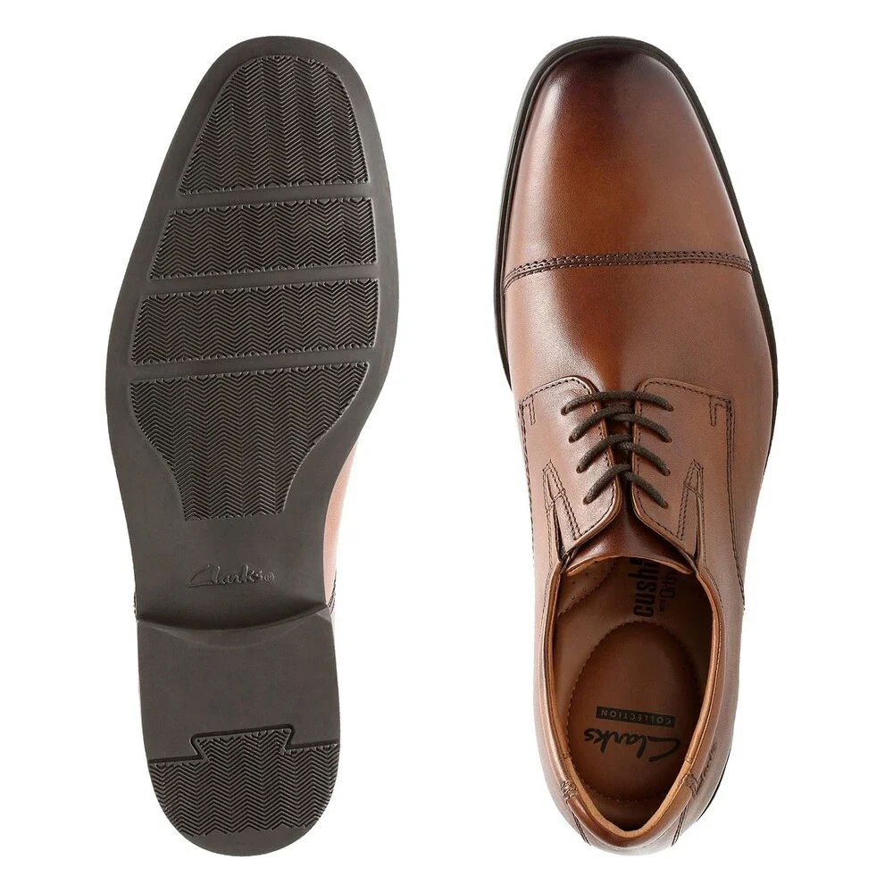 Clarks Tilden 26130096 Oxford Men's 13 D Tan Leather Cap Toe Dress Shoes LIQ1143